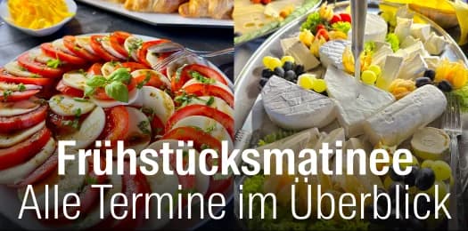 Frühstücksmatinee: Collage mit Tomate-Mozzarella und verschiedenen Käsespezialitäten