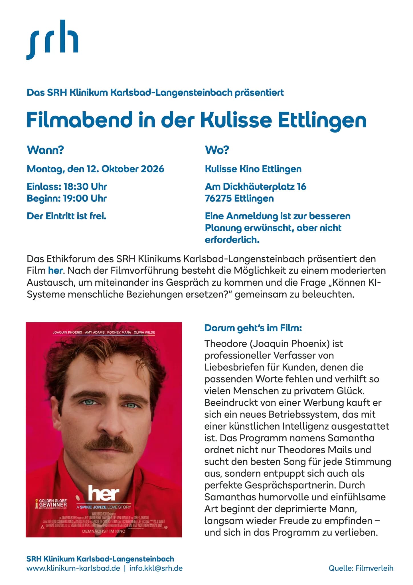 Plakat: her | Filmabend und moderierter Austausch zum Thema KI